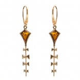 Silver earrings gilded with rose gold KATAWIEC with cognac amber