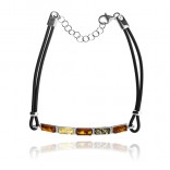 Silver bracelet with amber on rubber