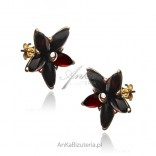 Rose gold-plated silver earrings with cherry amber FLOWERS