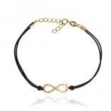 Gold-plated silver bracelet Infinity with cubic zirconia on a black strap
