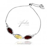 Silver bracelet with cherry and yellow amber - removable