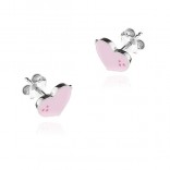 Silver children's earrings pink hearts