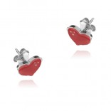 Silver children's earrings HEART with red enamel