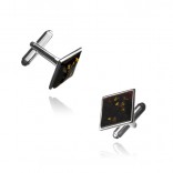 Classic men's cufflinks with cherry-colored amber with green scales