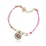 Gold-plated silver bracelet on a pink string EYE OF THE PROPHET