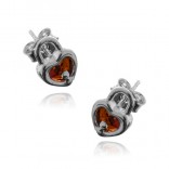 Subtle silver earrings with amber HEARTS-PADLOCKS