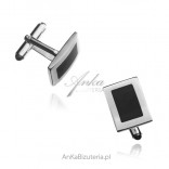 Men's silver cufflinks for a shirt with cherry amber