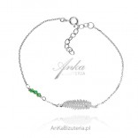 Silver bracelet with green spinels FERN LEAF