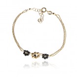 Gold-plated silver bracelet with black flowers