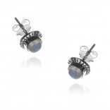 Silver earrings with moonstone, delicate, oxidized pins