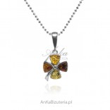 Silver clover pendant with colored amber
