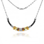 Silver necklace with amber and rubber
