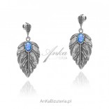 Silver earrings LEAVES with blue opal