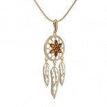 Gold-plated silver pendant with cognac amber DREAM CATCHER