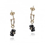 Gold-plated silver earrings with black flowers