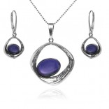 Silver jewelry set with navy blue ulexite