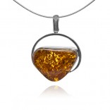 Silver necklace with cognac amber