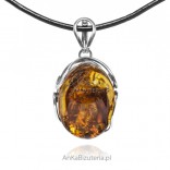 Silver pendant with cognac Baltic amber