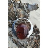 Silver necklace with cherry-colored amber
