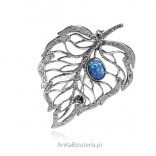 Silver LEAF brooch with blue opal