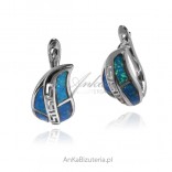 Silver earrings with blue opal and Greek pattern