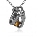 Silver pendant with amber - Head of a dinosaur