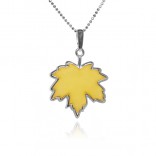 Silver pendant with yellow amber - MAPLE LEAF