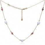 Gold-plated silver necklace with natural blue lace and tourmaline stones
