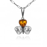 Silver pendant three-leaf clover with amber - Shamrock