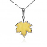 Silver pendant with yellow amber - MAPLE LEAF - small