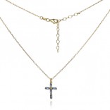 Gold-plated silver necklace CROSS with blue aquamarine