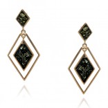 Silver earrings gold-plated with pink gold with green amber
