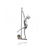 Silver brooch with green amber KOT POLE DANCE