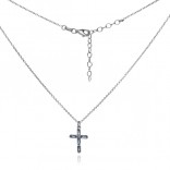 Silver necklace with a CROSS blue aquamarine