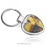Heart pendant with amber - FREE ENGRAVING!