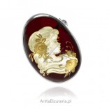 Brooch - silver pendant with KAMEA amber with cherry amber