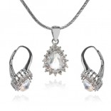 A set of silver jewelry with cubic zirconias in Aurora Borealis color