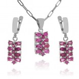 Silver jewelry set with a natural ruby