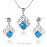 Silver jewelry set with opal - openwork set