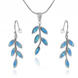 A set of silver jewelry with blue opal LEAVES