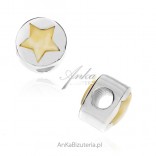 Silver amber charms for modular bracelets Star with white and yellow amber