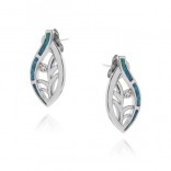 Silver earrings with blue opal openwork leaves