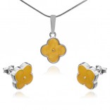 A set of silver jewelry with yellow amber FLOWER