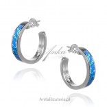 Silver earrings with blue opal circles