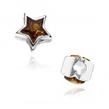Silver amber charms for modular bracelets with cherry amber with STAR scales