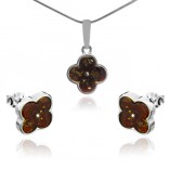 A set of silver jewelry with cherry amber with flower scales