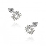 Silver earrings with white zircons, round
