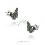 Silver butterfly earrings with green amber