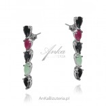 Silver earrings with natural ruby, sapphire and emerald stones