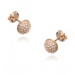 Rose gold-plated silver earrings with white hemisphere cubic zirconia